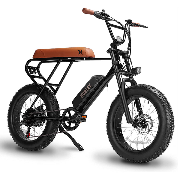 Hurley Mini Swell Electric Bike, 4-Inch Wide Tires, Shimano 6-Speed E-Bike, Top speed 15mph, Black